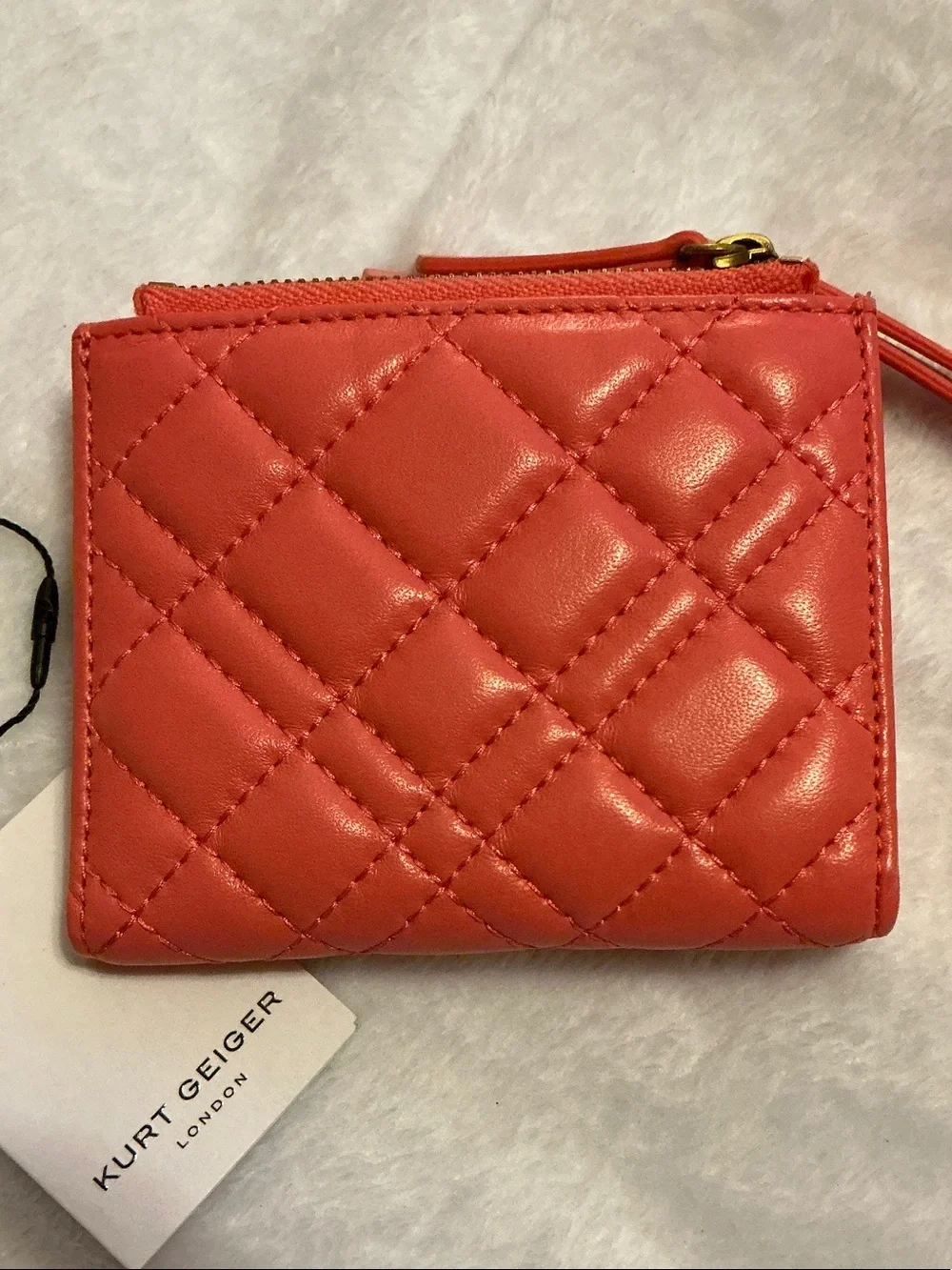 Kurt Geiger Genuine Leather Coral Quilted Zip Wallet/Card Holder